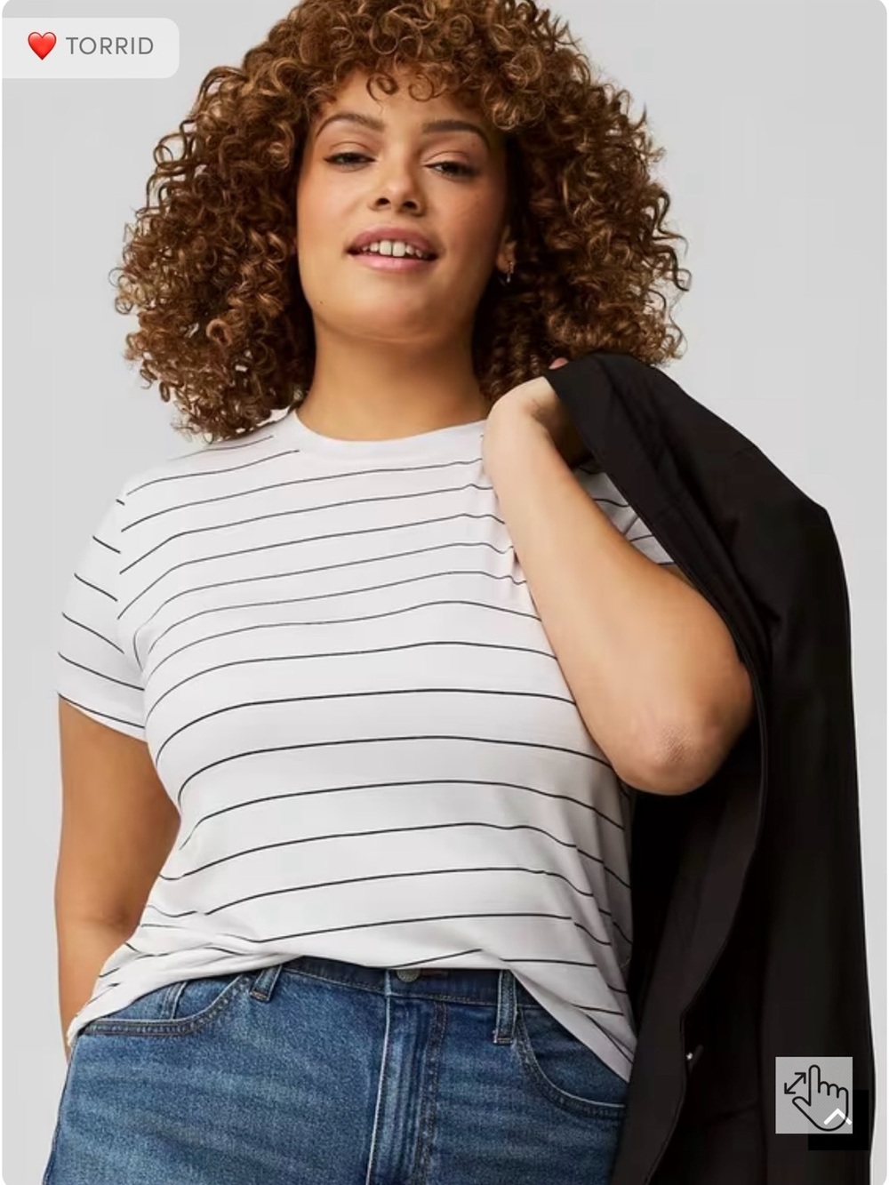 torrid White and Black Striped Crew Tee